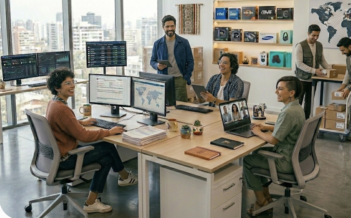 Equipo celebrando resultados de negocio